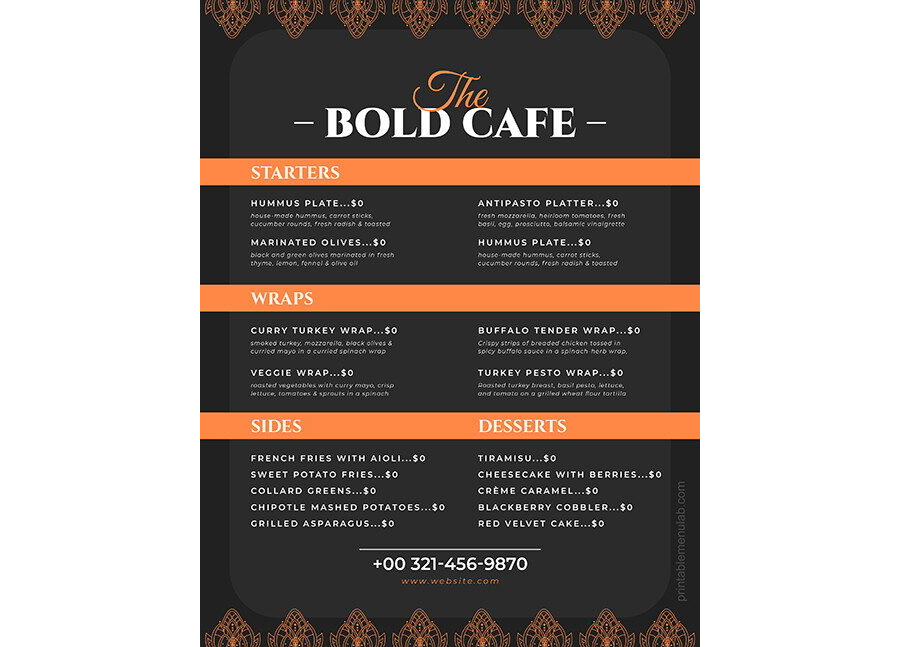 Download Bold-Cafe Takeout Menu for MS Word