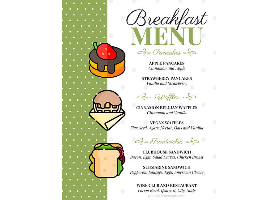 Download Printable Breakfast Menu Example in MS Word