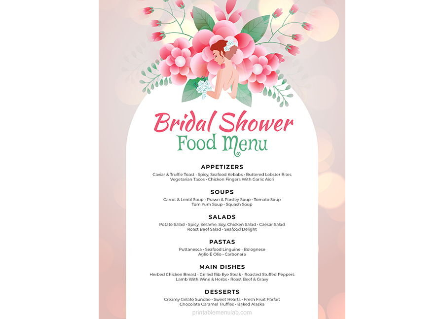 Download Bridal Shower Food Menu with Floral Design