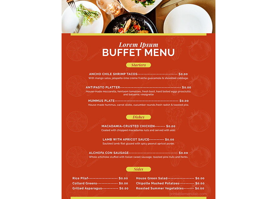 Download Buffet Takeout Menu for MS Word