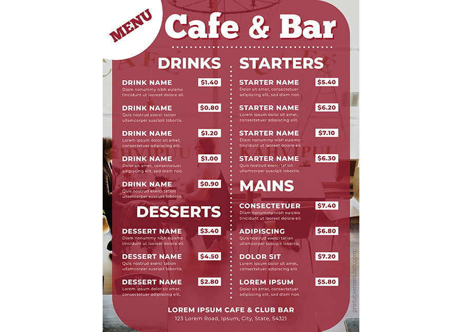 Download Editable Cafe & Bar Takeaway Menu Design