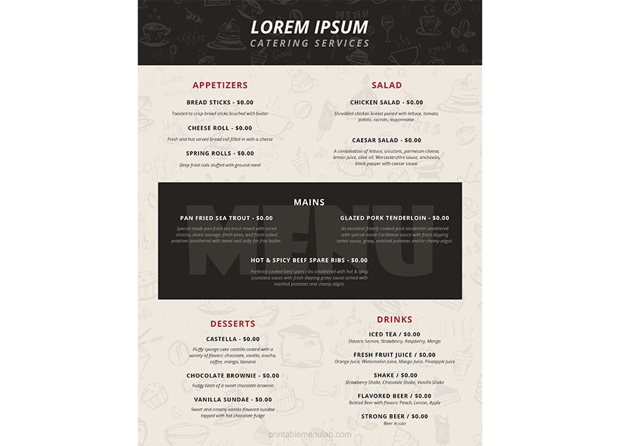 Download Corporate Catering Services Menu Template [DOCX]