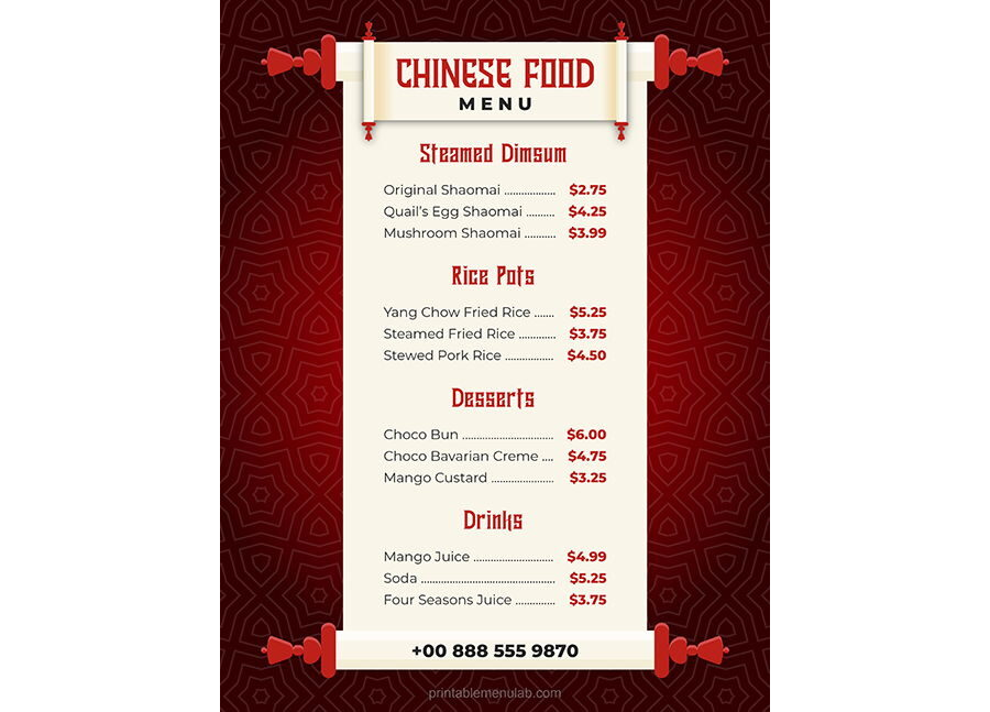 Download Chinese Food Menu Card Template for MS Word