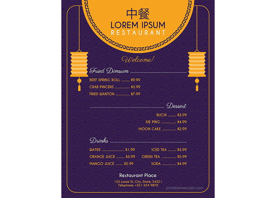 Download MS Word Professional Menu Design for a Chinese Restaurant