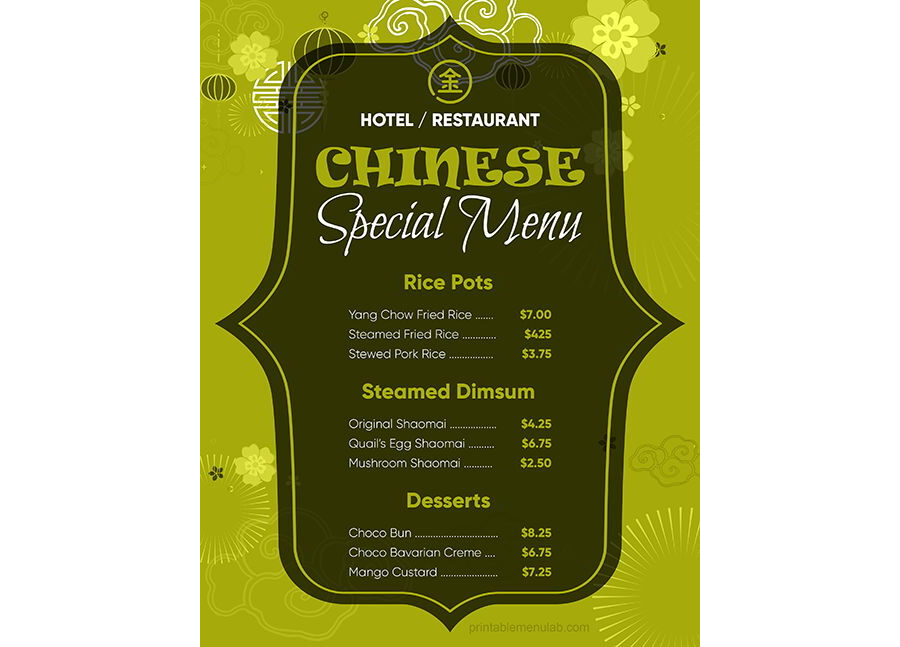 Download Customizable Chinese Special Food Menu Template in Microsoft Word