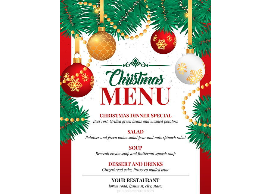Download Christmas Banquet Menu with Colorful Xmas Decoration Elements - [MS Word]