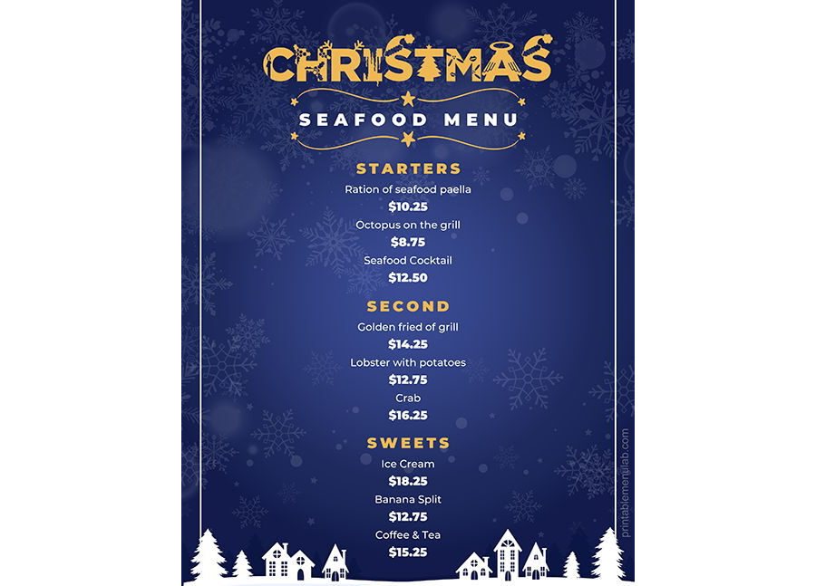 Download MS Word Christmas Seafood Menu Design Sample