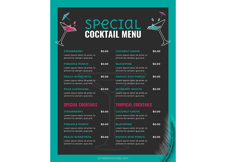 Download Cocktail Daily Drinks Menu Template
