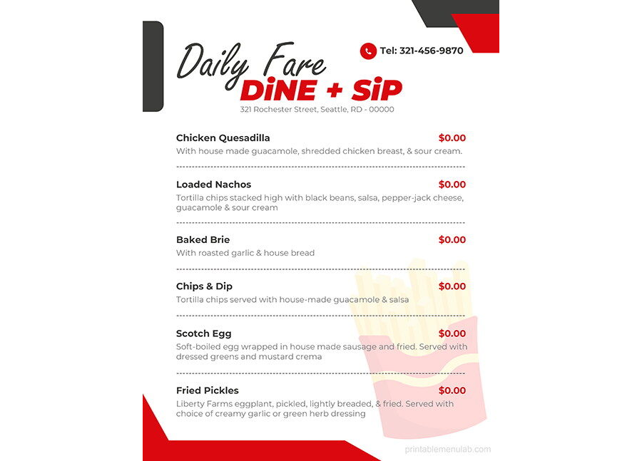 Download Daily Bar Takeout Menu Template