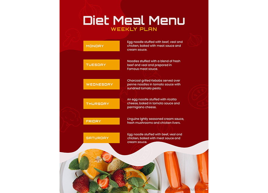 Download Weekly Diet Meal Plan for MS Word
