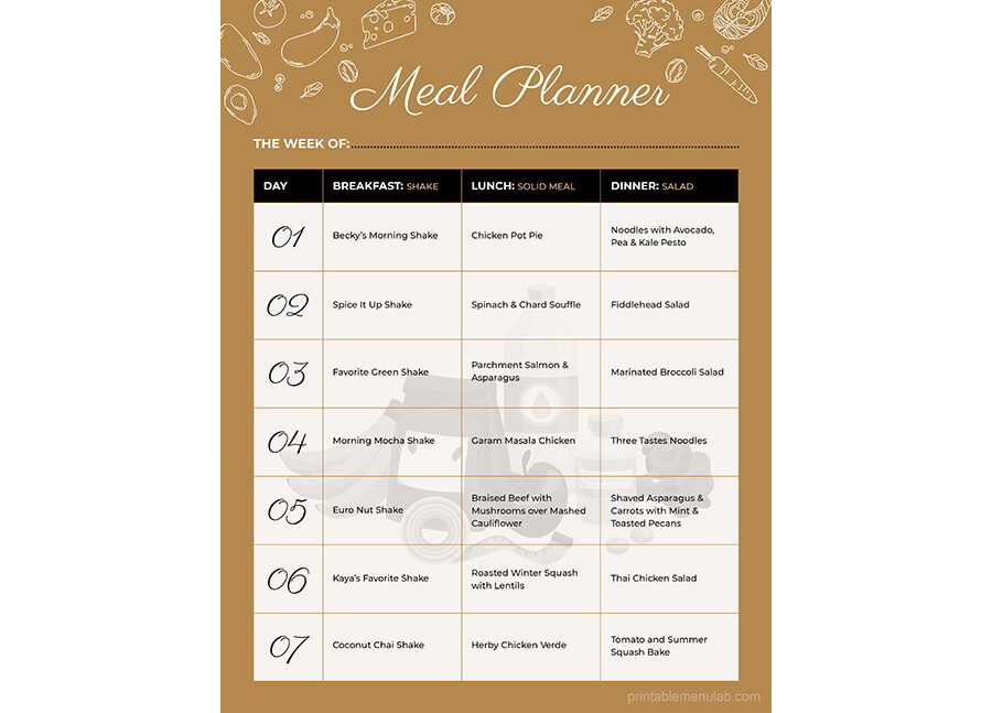 Download Meal Planner for a Week in MS Word