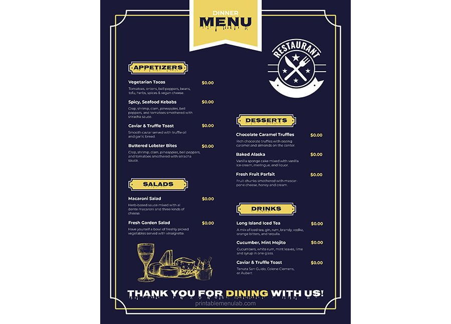 Download Free Printable Dinner Party Menu Template Download [DOCX]