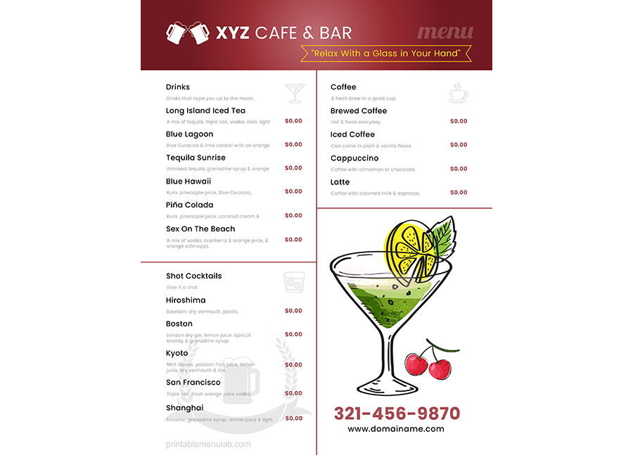 Download Basic Drinks Menu List Design for a Cafe/Bar