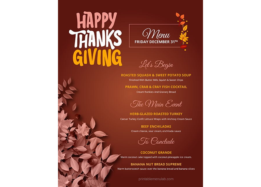 Download Traditional Thanksgiving Menu Template for MS Word
