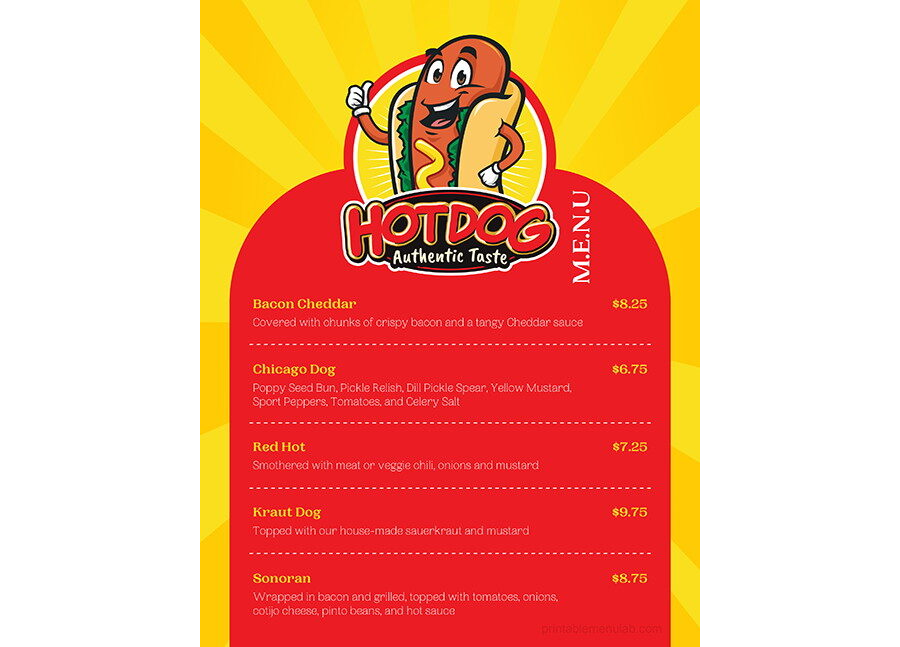 Download Hotdog Takeout Menu IDEA