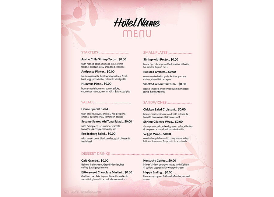 Download Hotel Takeout Menu Template