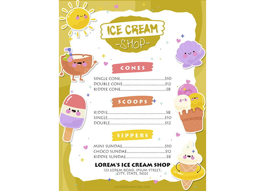 Download Microsoft Word Ice Cream Menu for any size of Ice Cream Shop