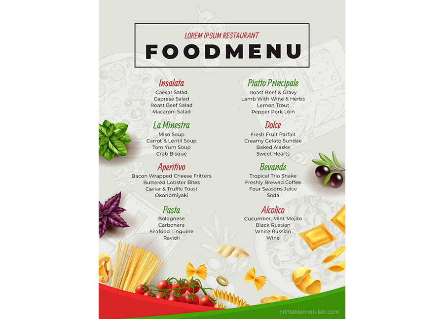 Download MS Word Traditional Italian Dinner Party Menu Sample
