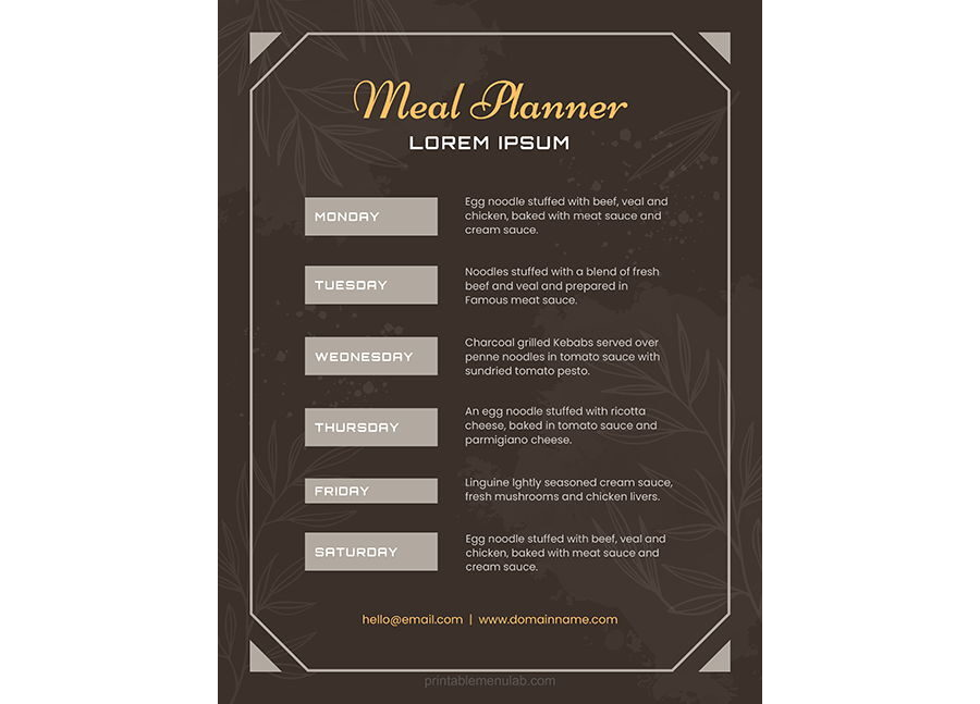Download Printable Weekly Meal Menu Planner Template - MS Word