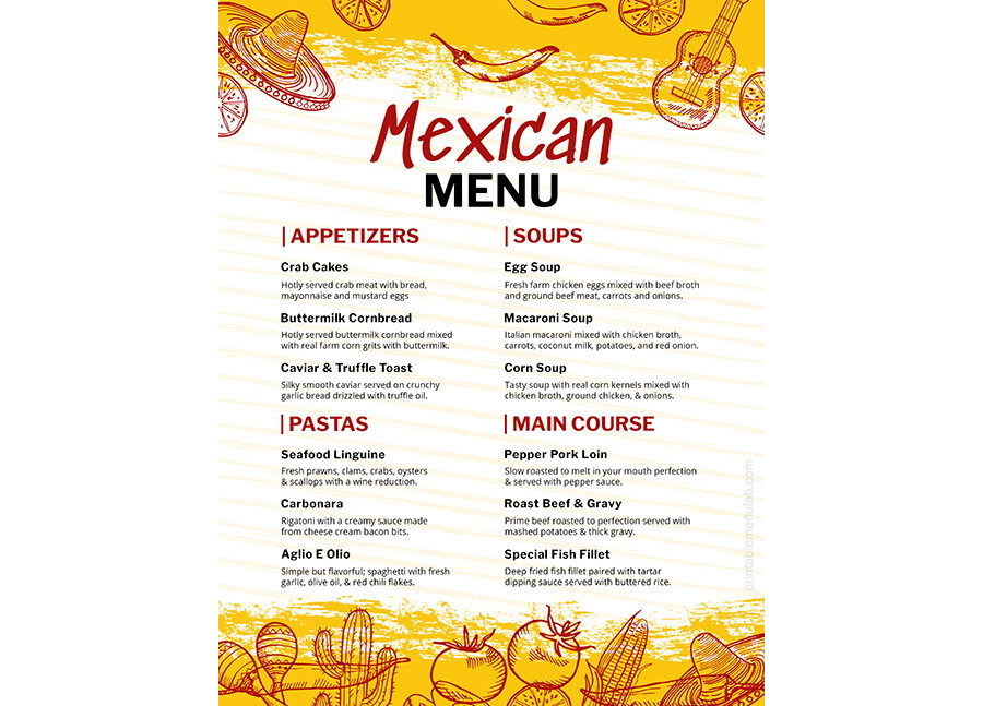 Download Mexican Takeout Menu for MS Word