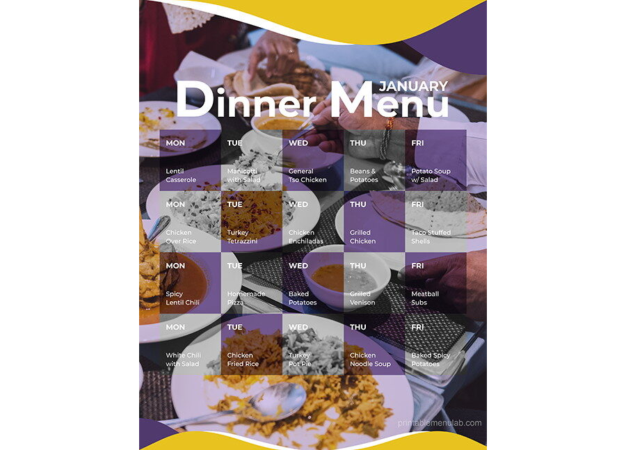 Download Monthly Dinner Menu Template for MS Word
