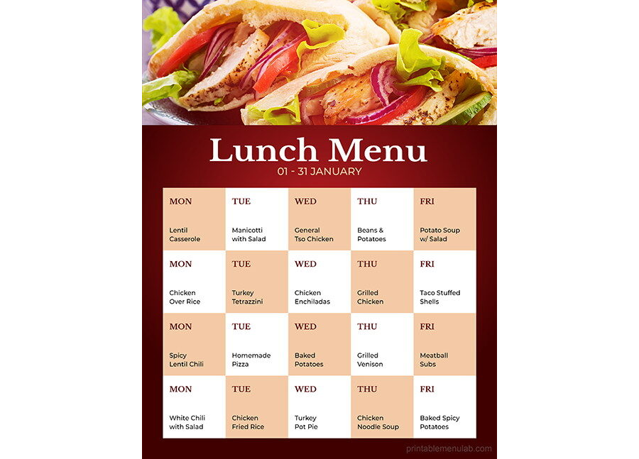 Download Monthly Lunch Planner Template - MS Word