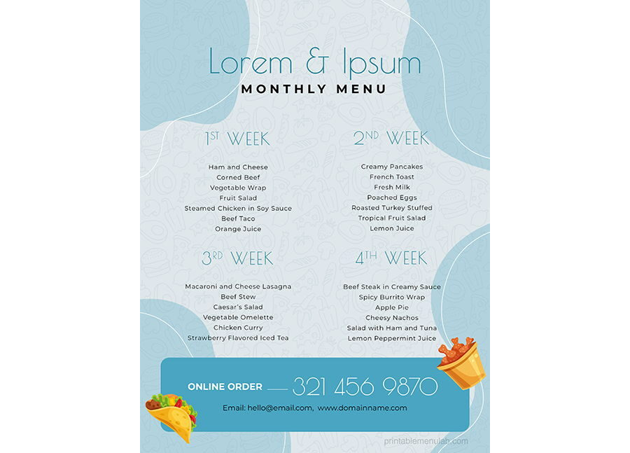Download Editable Monthly Meal Menu Planner Template FREE (MS Word)