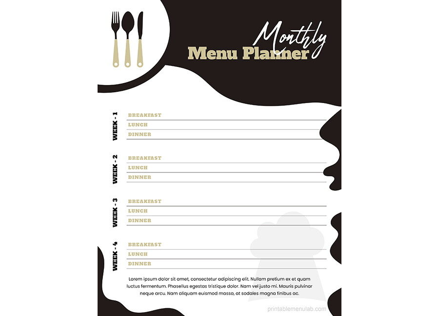 Download Monthly Menu Planner Template