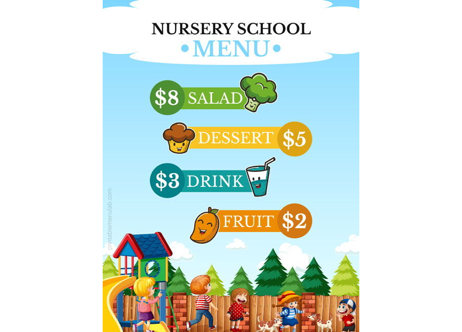 Download  Free Nursery School Menu Example [Microsoft Word Format]
