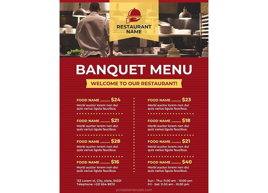 Download Restaurant Banquet Menu Sample with Image on Top - MS Word