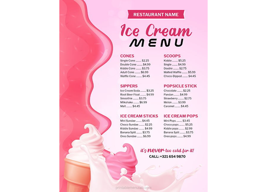 Download Fascinating Restaurant Ice Cream Menu Sample in MS Word
