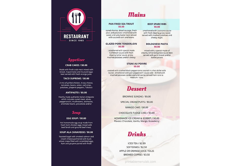 Download Best Menu Template in MS Word, Suitable for Any Kind of Restaurant