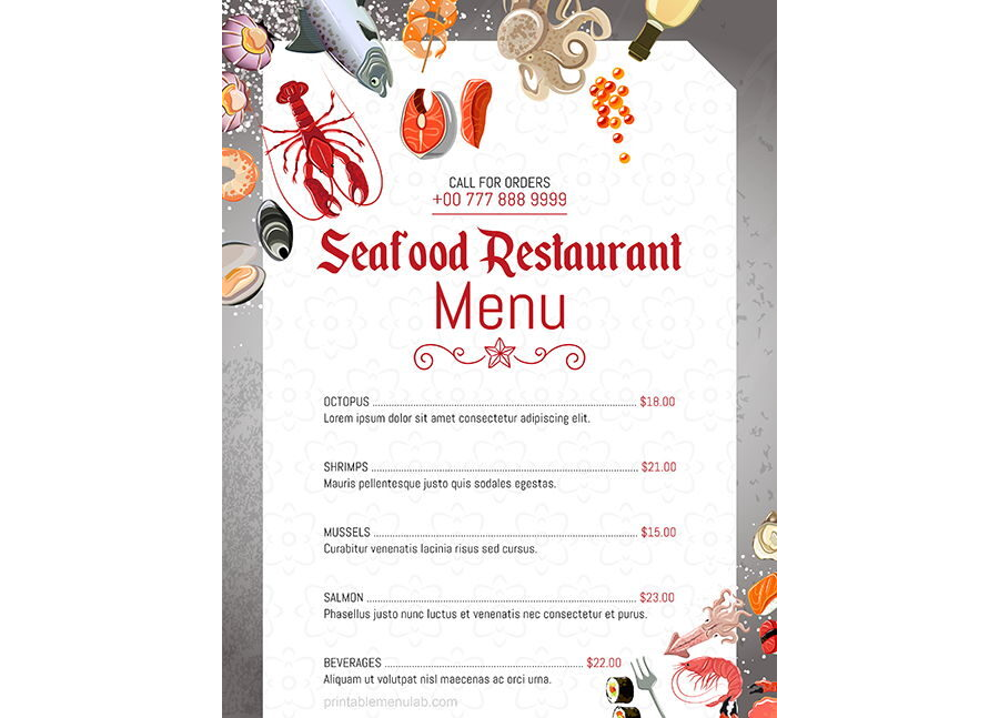 Download Microsoft Word Seafood Restaurant Menu Design