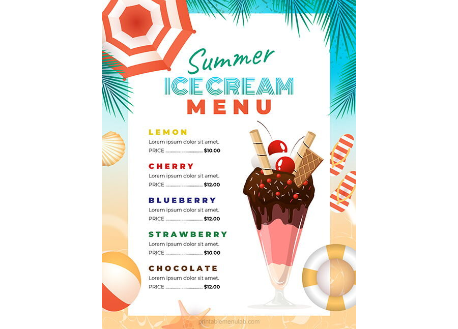 Download Snazzy Ice Cream Menu Template with Summer Look - [MS Word]