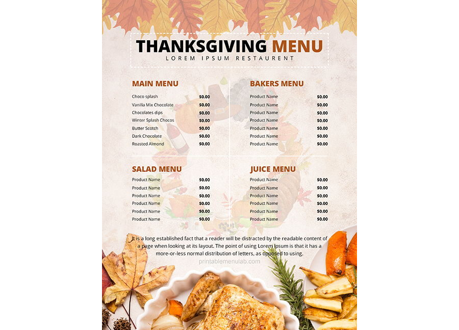 Download Best Restaurant Thanksgiving Dinner Menu Template