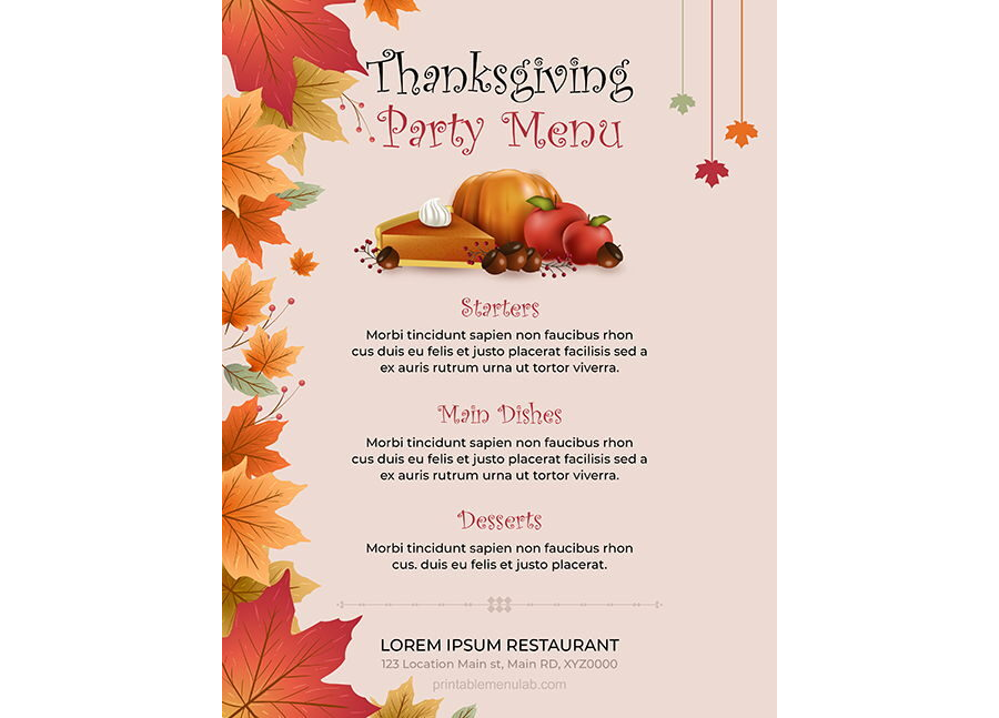 Download Simple Thanksgiving Dinner Party Menu IDEAS for MS Word