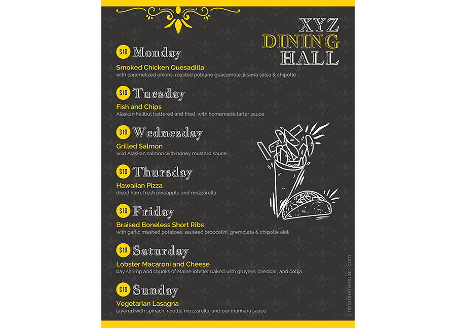 Download Weekly Dining Hall Menu in MS Word Format