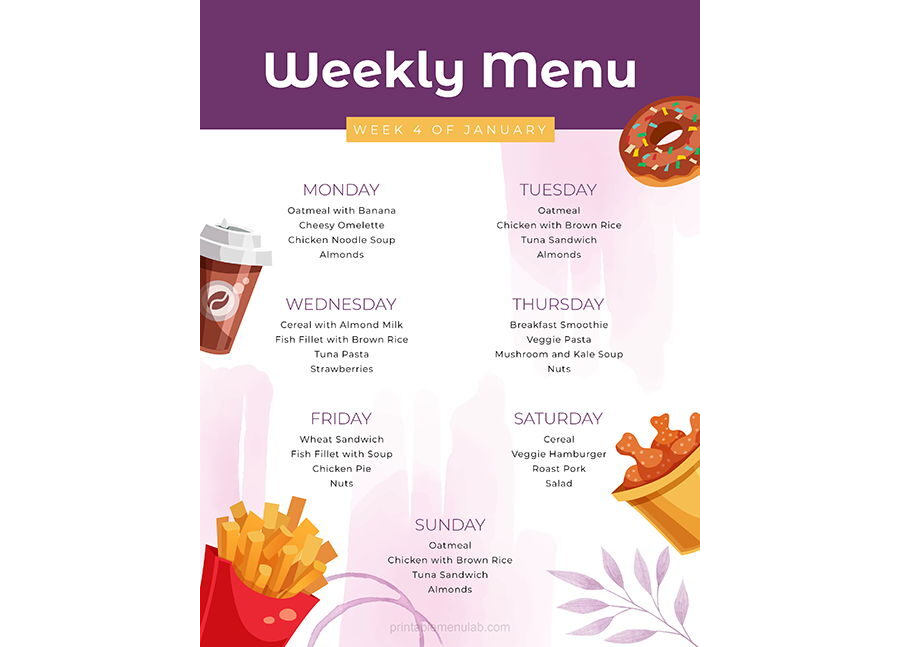 Download Free Printable Weekly Meal Menu Planner Template (MS Word)
