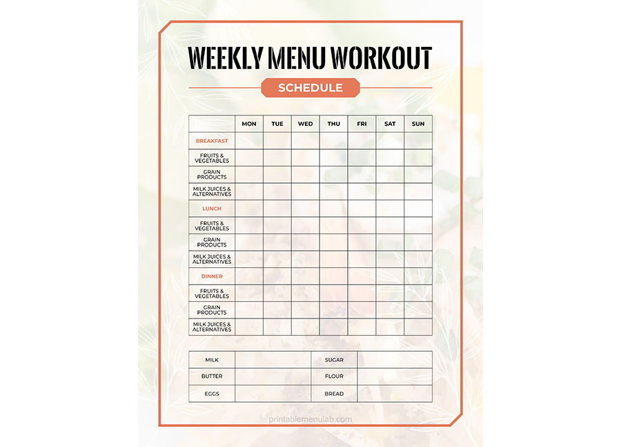 Download Simple Weekly Workout Menu Schedule Template [Docx]