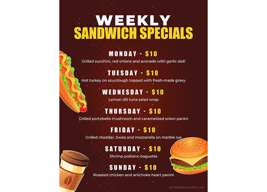 Download Weekly Sandwich Specials Menu for MS Word
